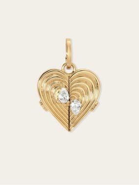 EUC Adina Reyter Groovy Heart Locket Hinged Charm 14k yg lab grown diamonds